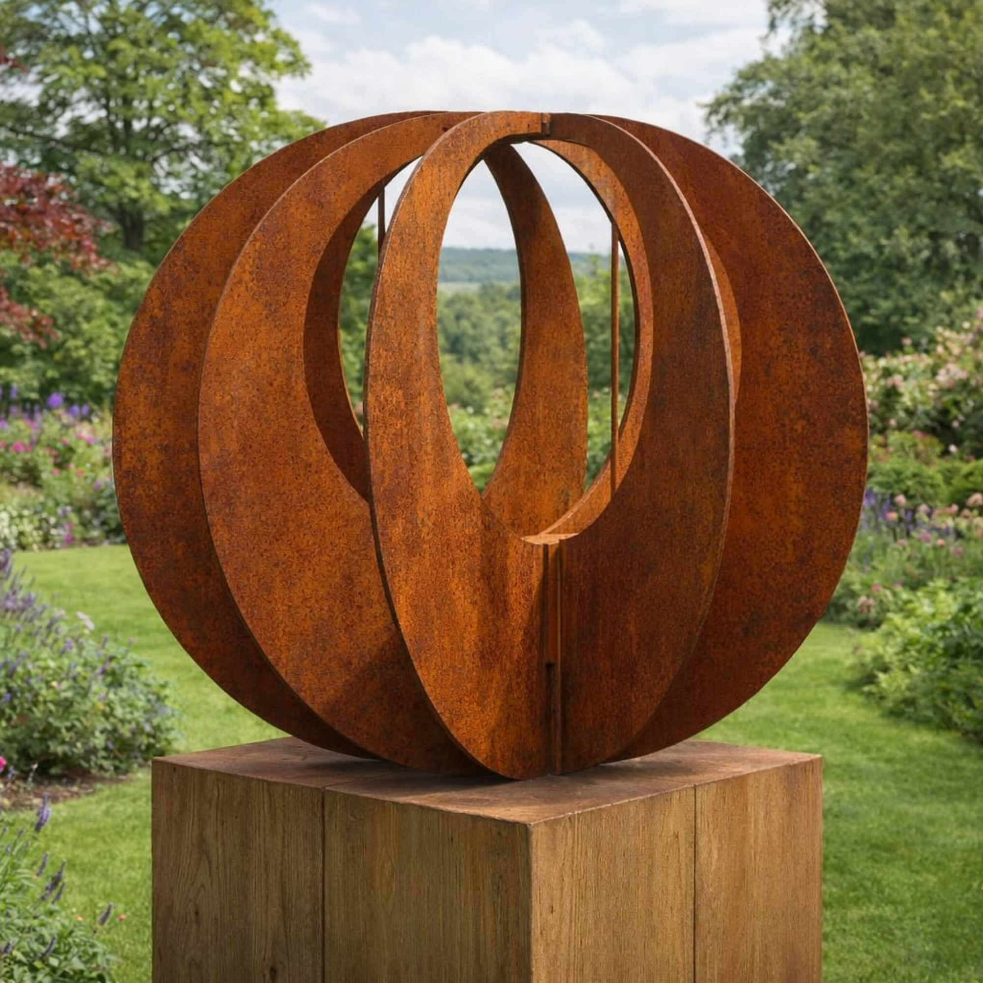 Sculpted Garden Sphere | Garden sculpture with plant opening