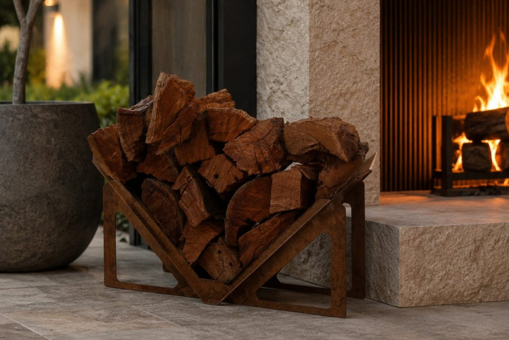 Firewood Stacker | Modern Steel Log Storage for Outdoor Fires