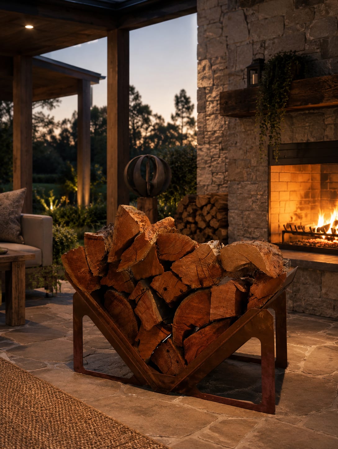 Firewood Stacker | Modern Steel Log Storage for Outdoor Fires