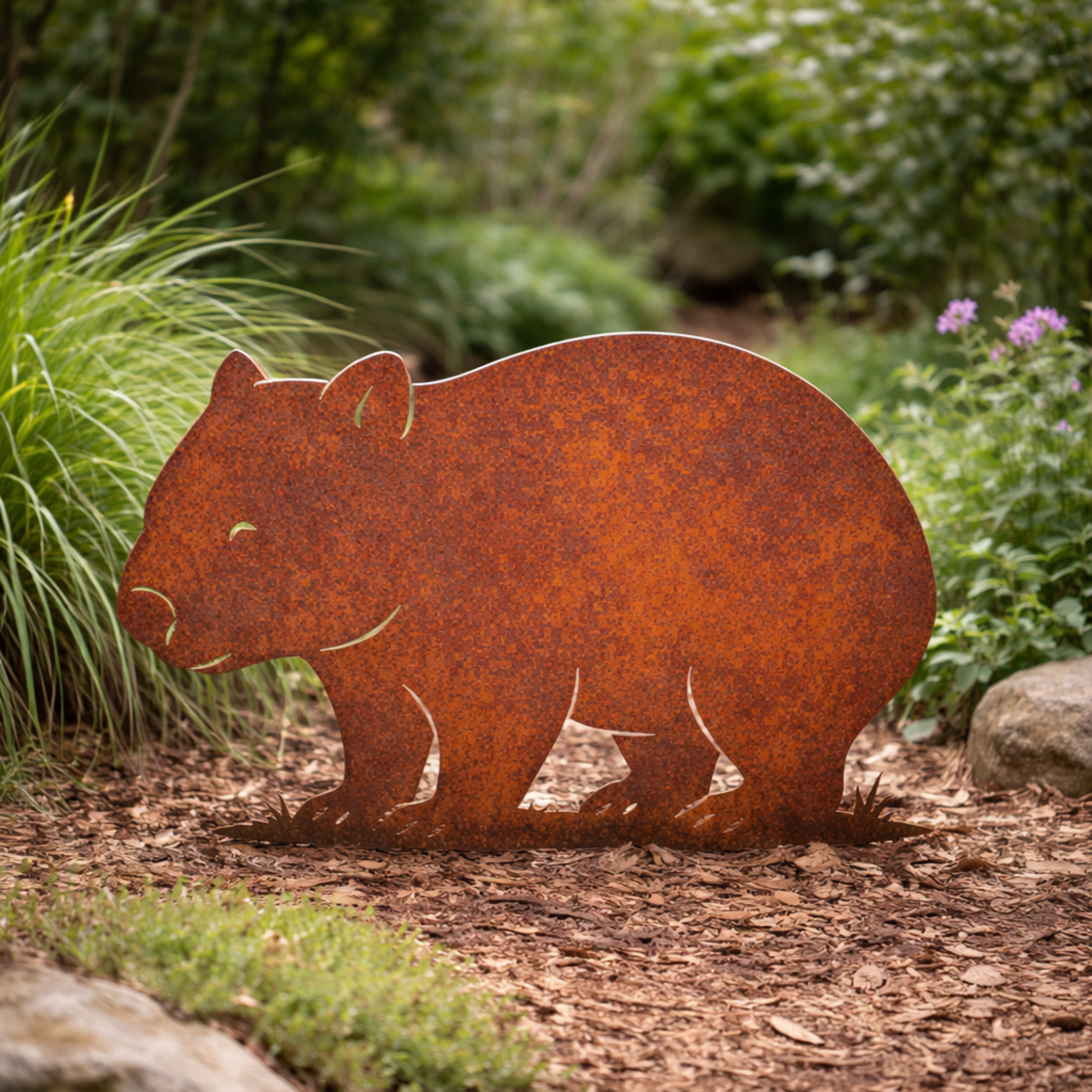 Wombat Garden Stake | Australian Animal Metal Sculpture