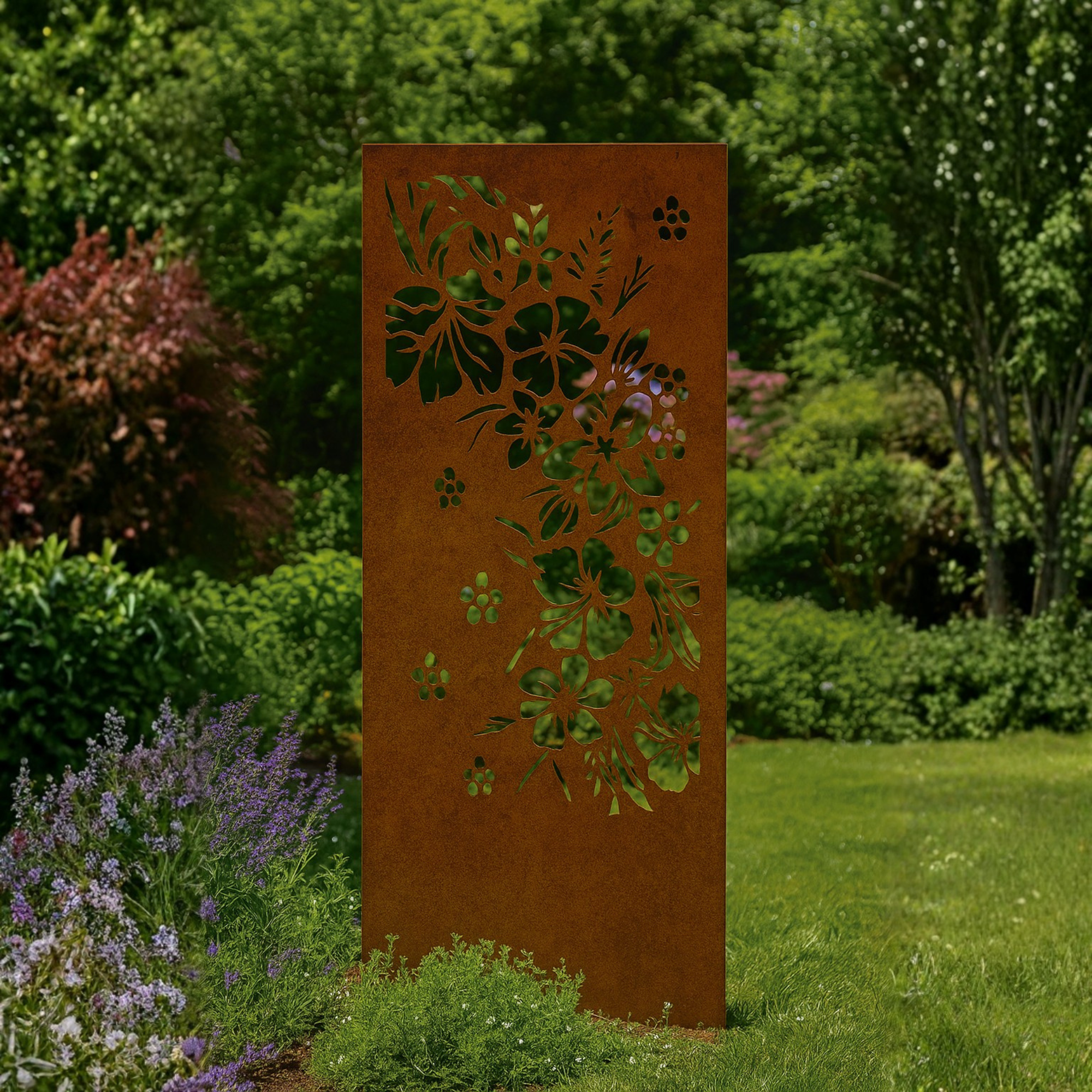 Garden Screen Panel | Hibiscus Corten Steel Botanical Feature