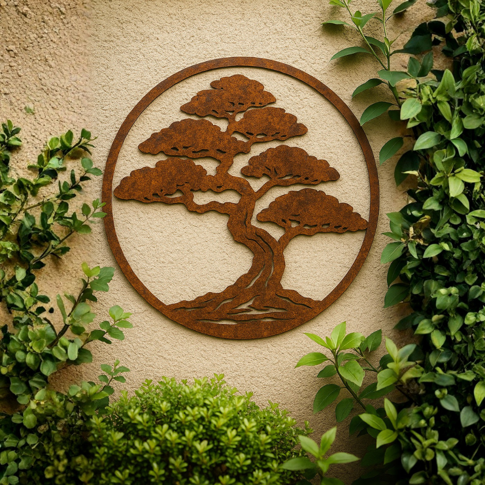 Rustic Bonsai Harmony | Mild steel wall art for home & garden