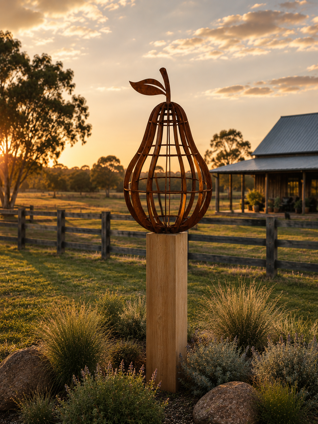 Pear Garden Sculpture | Modern Corten Steel Landscape Feature