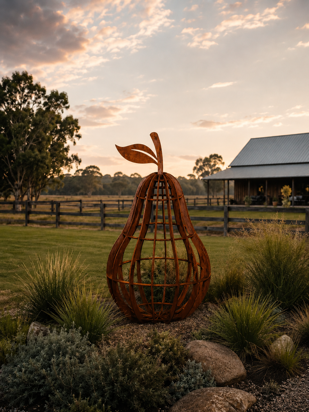Pear Garden Sculpture | Modern Corten Steel Landscape Feature