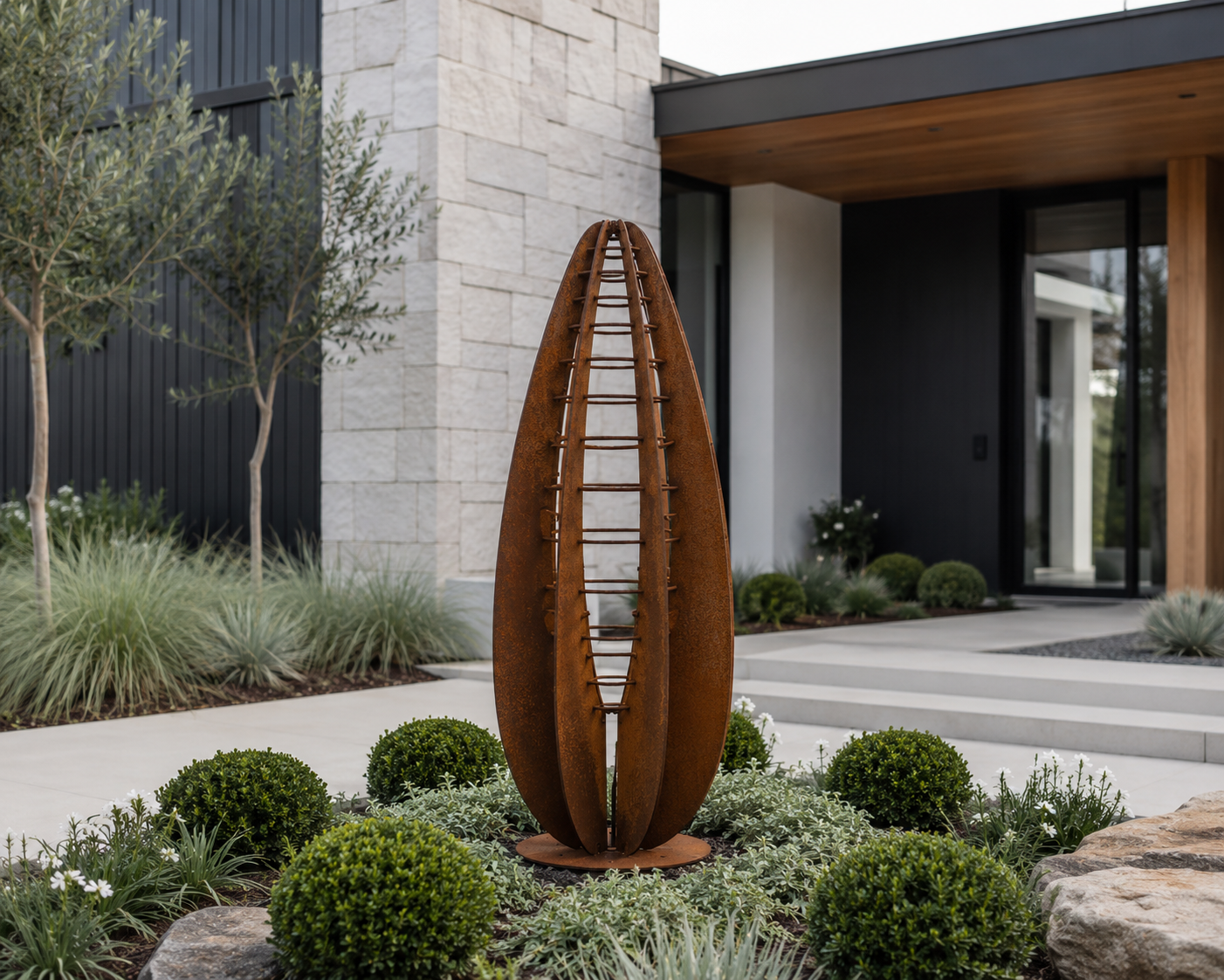 Botanical Seed Sculpture | Corten Steel Garden Feature