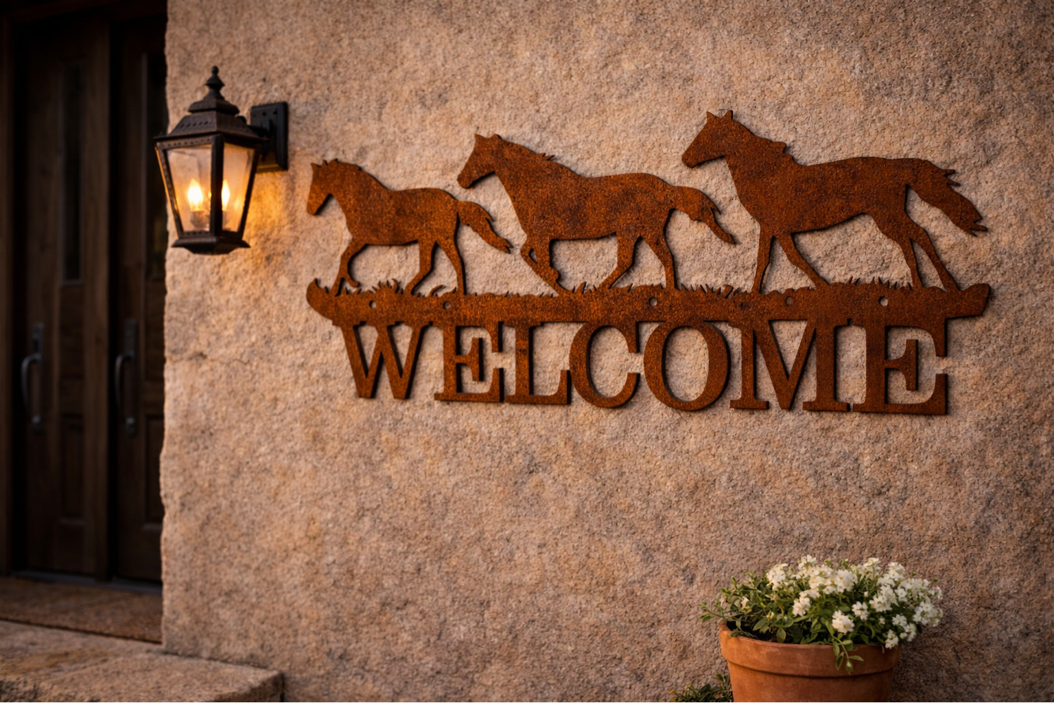 Welcome Sign | Running Horses Corten Steel Entry Feature
