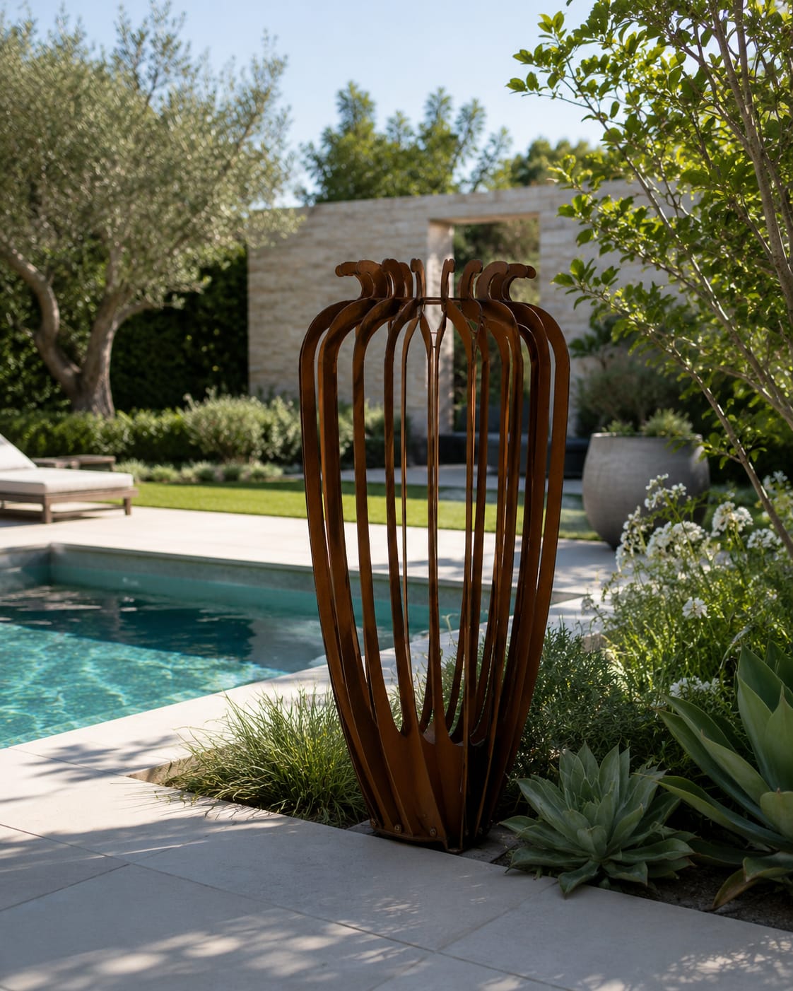 Urn Garden Sculpture | Modern Corten Steel Outdoor Art