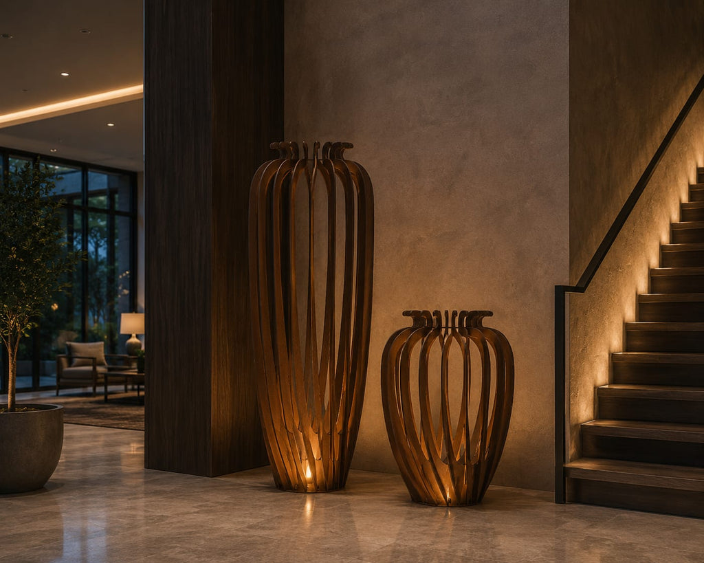 Urn Garden Sculpture | Modern Corten Steel Outdoor Art