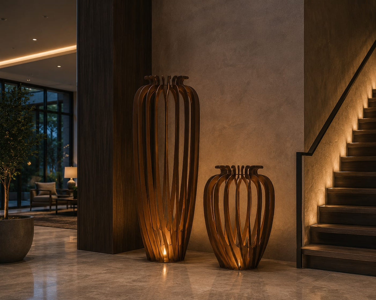 Urn Garden Sculpture | Modern Corten Steel Outdoor Art