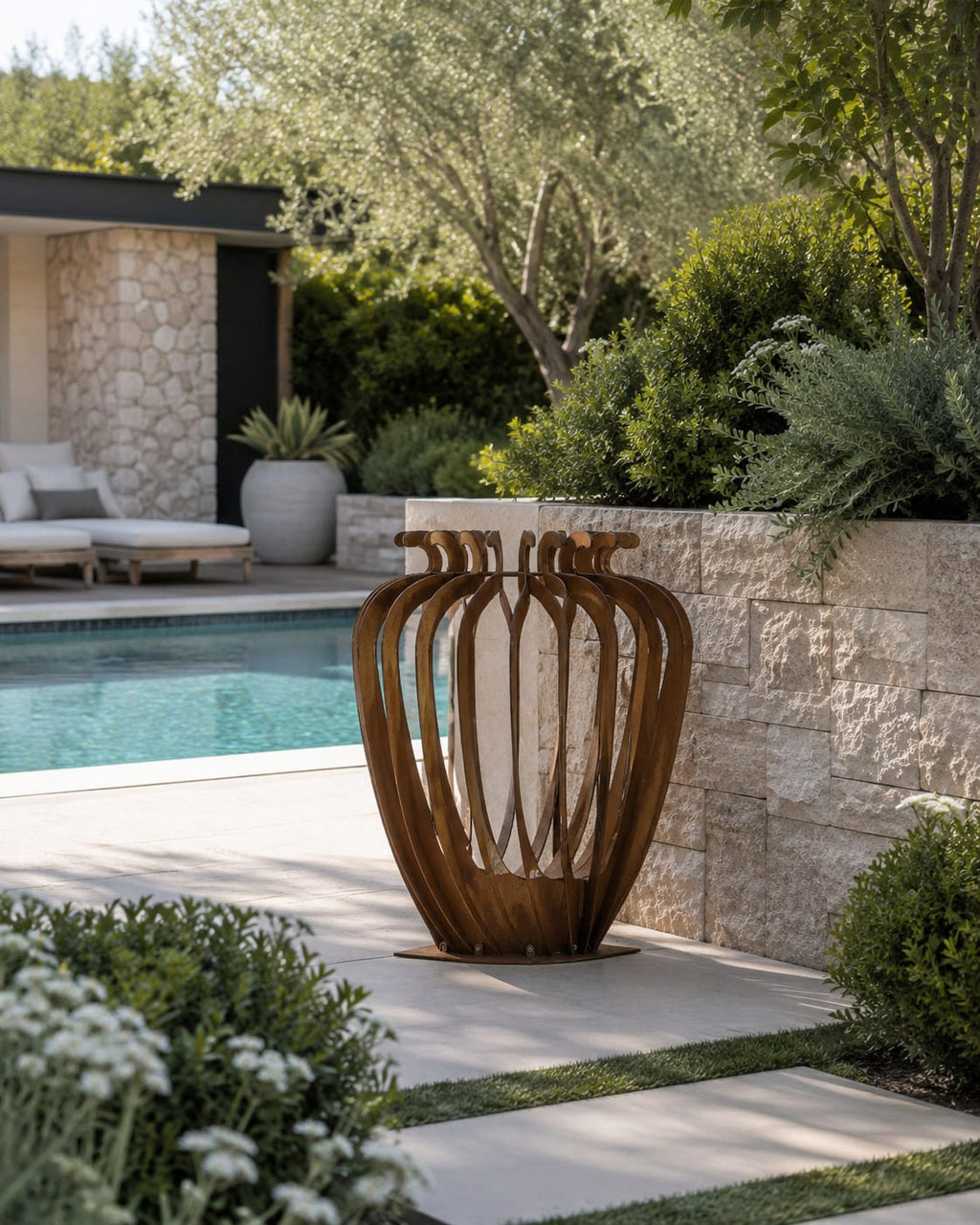 Urn Garden Sculpture | Modern Corten Steel Outdoor Art