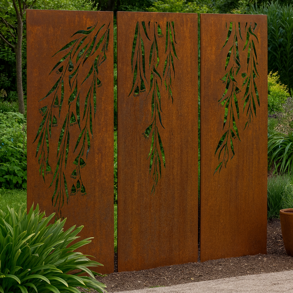 Garden Screen Triptych | Eucalypt Corten Steel Landscape Panels