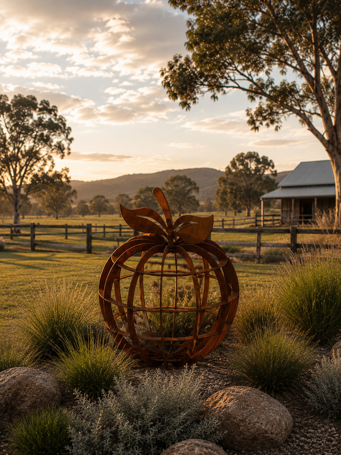 Apple Garden Sculpture | Modern Corten Metal Landscape Feature